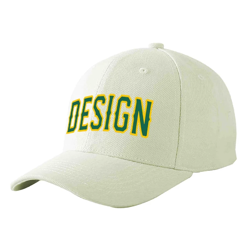 Baseball caps for winterCustom Cream Kelly Green-Gold Curved Eaves Sport Design Baseball Cap