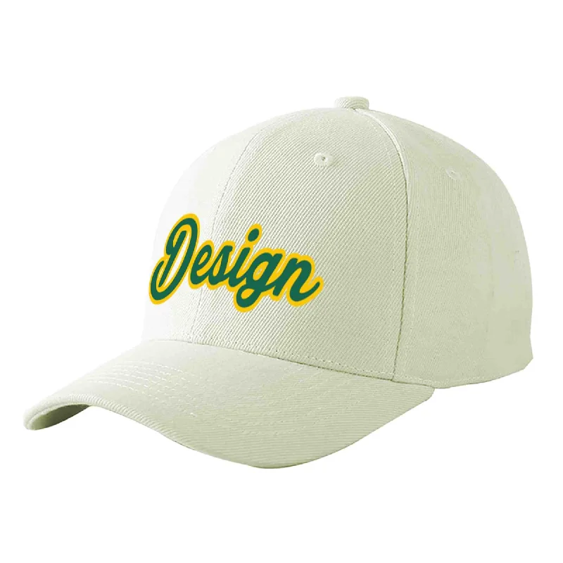 Baseball cap sets and bundlesCustom Cream Kelly Green-Gold Curved Eaves Sport Design Baseball Cap