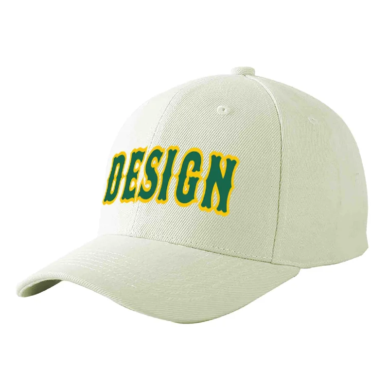 Baseball caps for different age groupsCustom Cream Kelly Green-Gold Curved Eaves Sport Design Baseball Cap