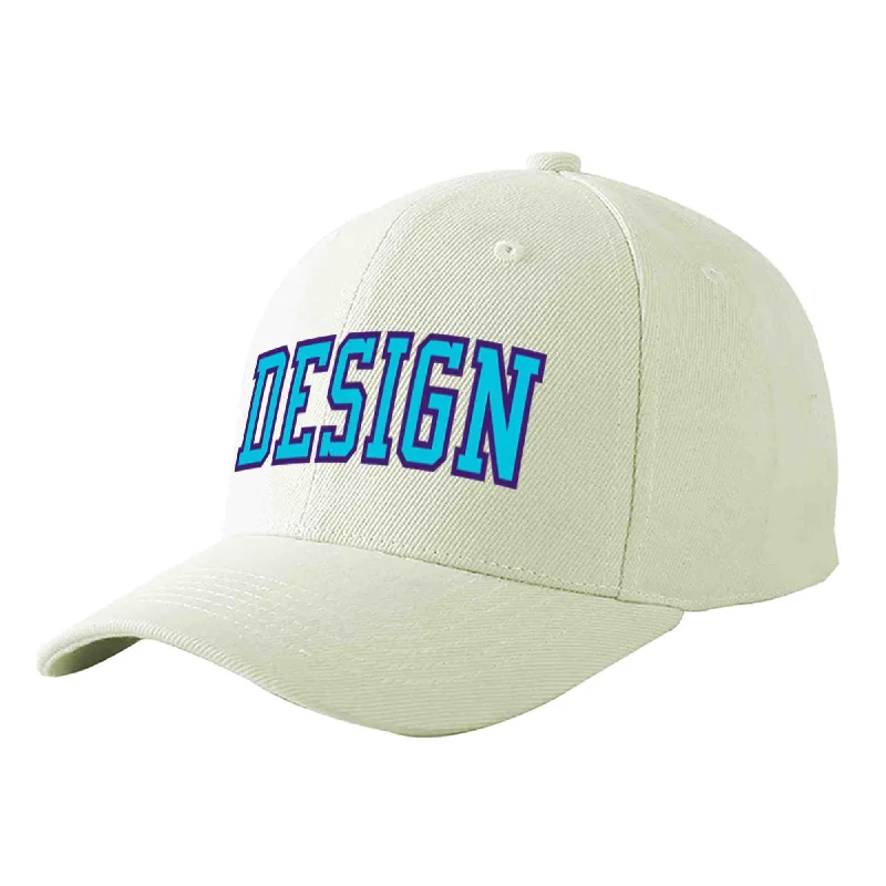 Second-hand baseball capsCustom Cream Light Blue-Purple Curved Eaves Sport Design Baseball Cap