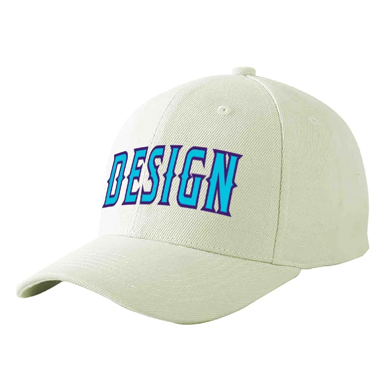 Baseball caps for kidsCustom Cream Light Blue-Purple Curved Eaves Sport Design Baseball Cap