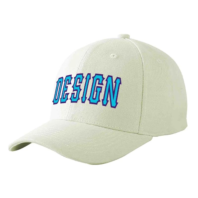 Limited edition baseball capsCustom Cream Light Blue-Purple Curved Eaves Sport Design Baseball Cap