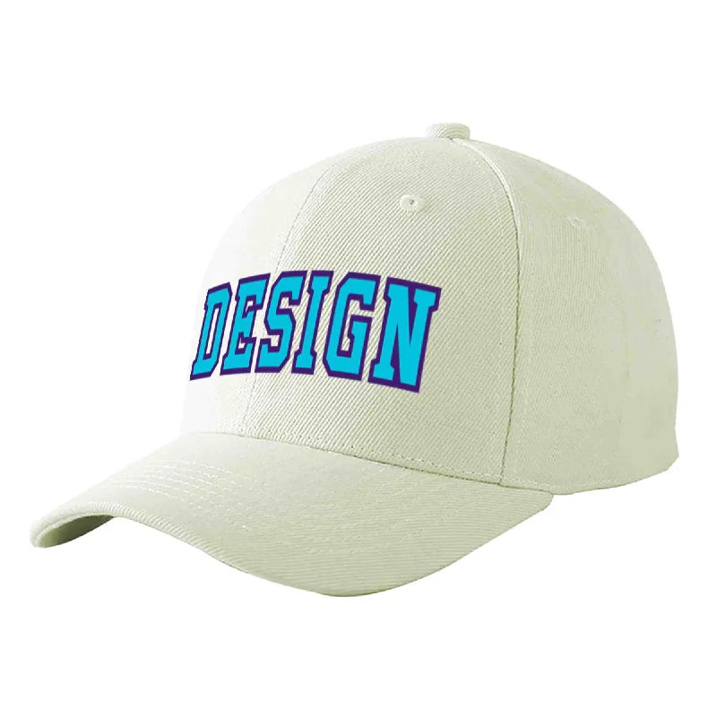 Baseball caps for winterCustom Cream Light Blue-Purple Curved Eaves Sport Design Baseball Cap