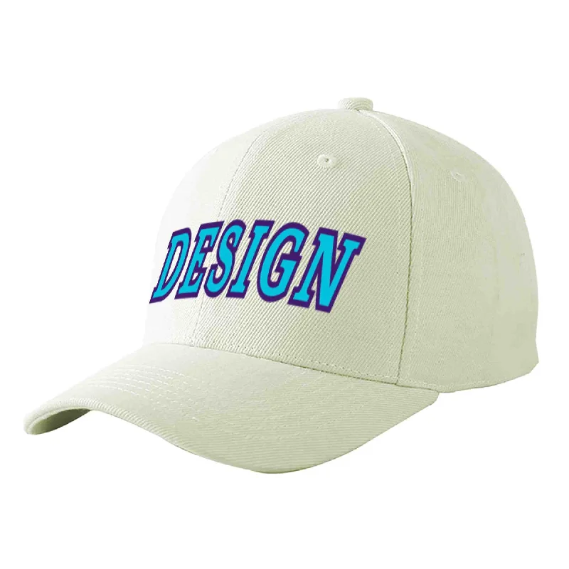 Baseball cap sets and bundlesCustom Cream Light Blue-Purple Curved Eaves Sport Design Baseball Cap