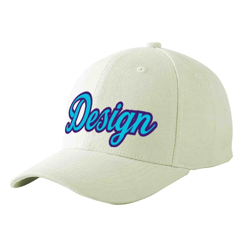 Baseball caps for different age groupsCustom Cream Light Blue-Purple Curved Eaves Sport Design Baseball Cap