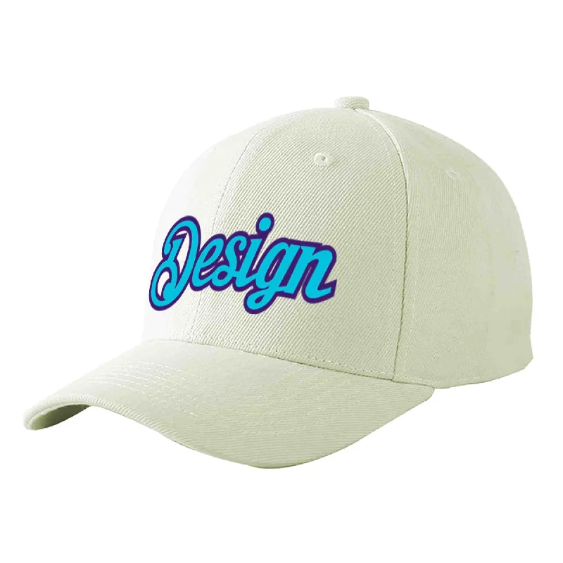 Baseball caps for outdoor activitiesCustom Cream Light Blue-Purple Curved Eaves Sport Design Baseball Cap