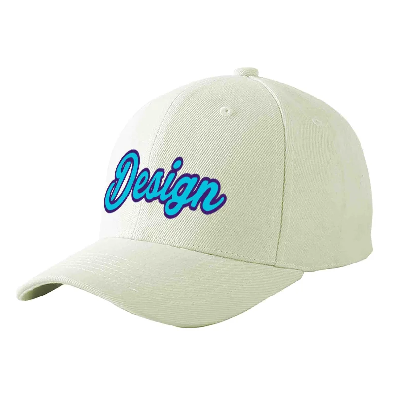 Modern baseball cap designsCustom Cream Light Blue-Purple Curved Eaves Sport Design Baseball Cap