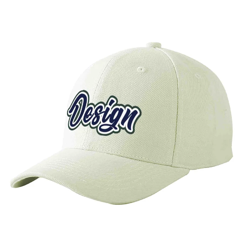 Custom baseball capsCustom Cream Navy-White Curved Eaves Sport Design Baseball Cap