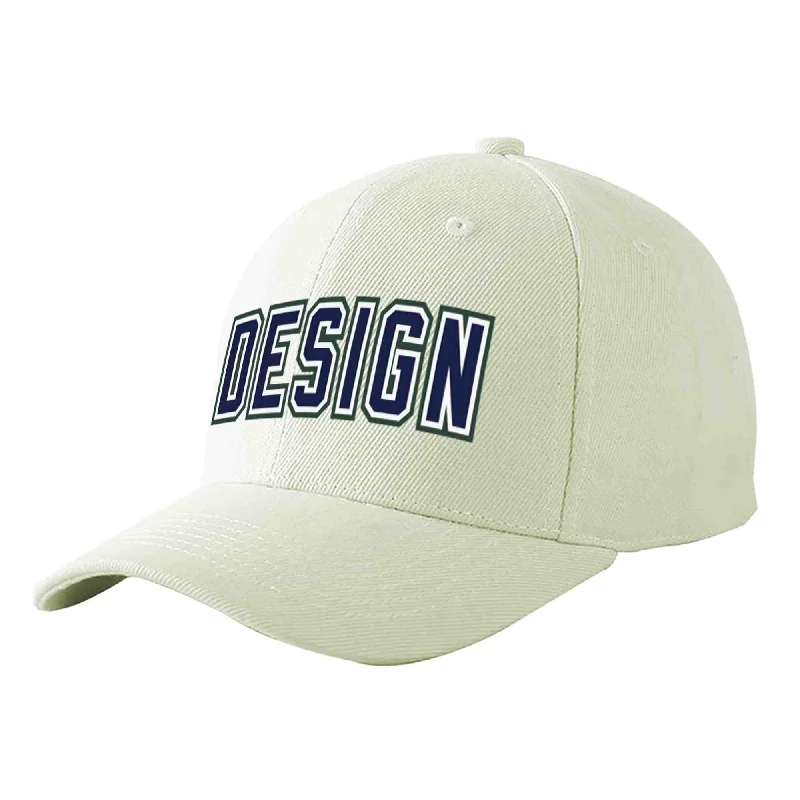 Baseball caps for different seasonsCustom Cream Navy-White Curved Eaves Sport Design Baseball Cap