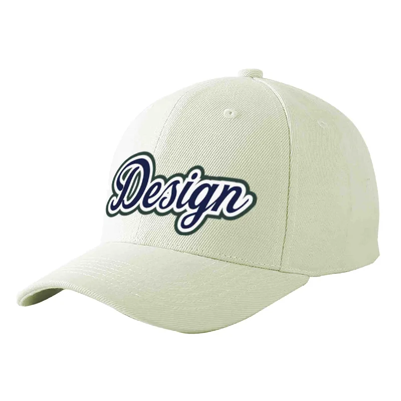 Baseball caps for different head shapesCustom Cream Navy-White Curved Eaves Sport Design Baseball Cap