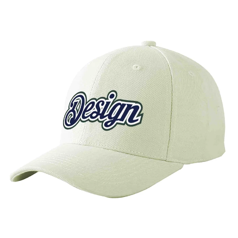 Baseball caps for rainy weatherCustom Cream Navy-White Curved Eaves Sport Design Baseball Cap