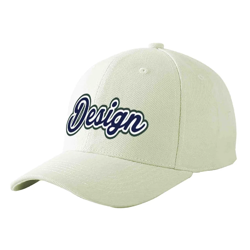 Newest baseball cap releasesCustom Cream Navy-White Curved Eaves Sport Design Baseball Cap