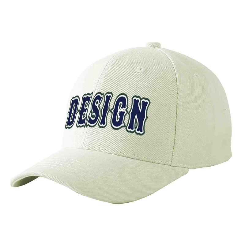 Best materials for baseball capsCustom Cream Navy-White Curved Eaves Sport Design Baseball Cap