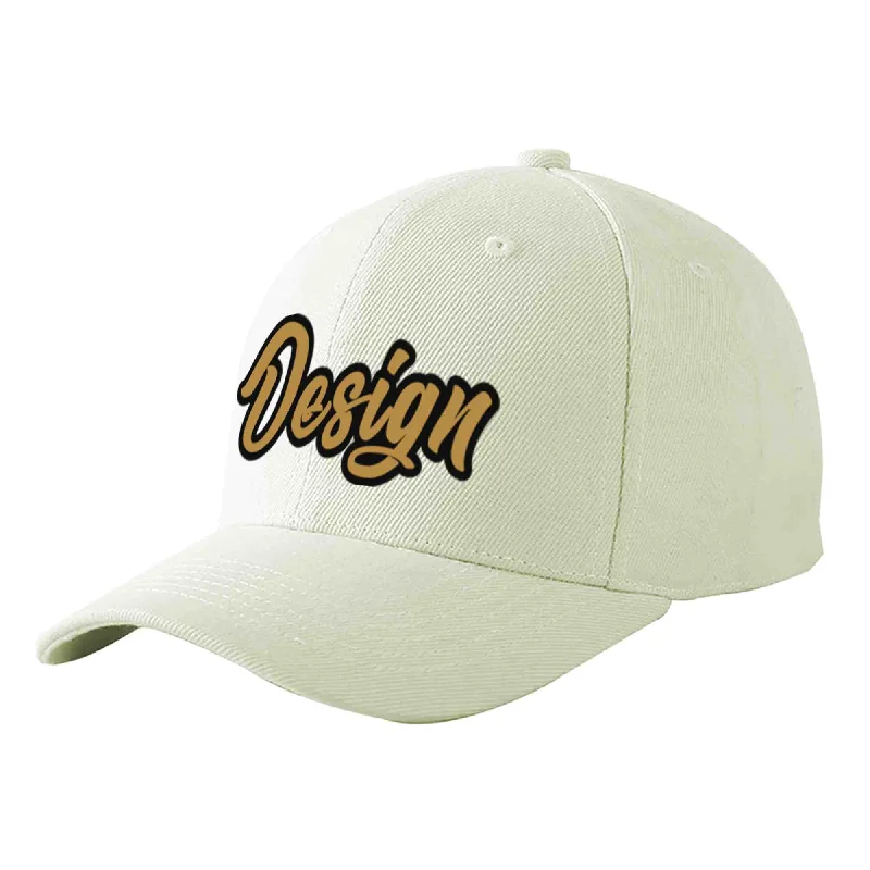 Baseball cap material comparisonCustom Cream Old Gold-Black Curved Eaves Sport Design Baseball Cap