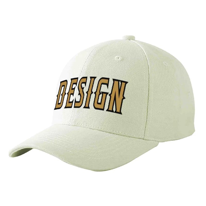 Baseball caps for menCustom Cream Old Gold-Black Curved Eaves Sport Design Baseball Cap