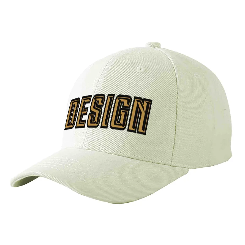 Baseball caps matching with jerseysCustom Cream Old Gold-Black Curved Eaves Sport Design Baseball Cap