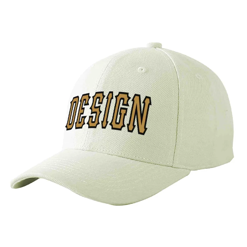 Baseball caps for specific leaguesCustom Cream Old Gold-Black Curved Eaves Sport Design Baseball Cap