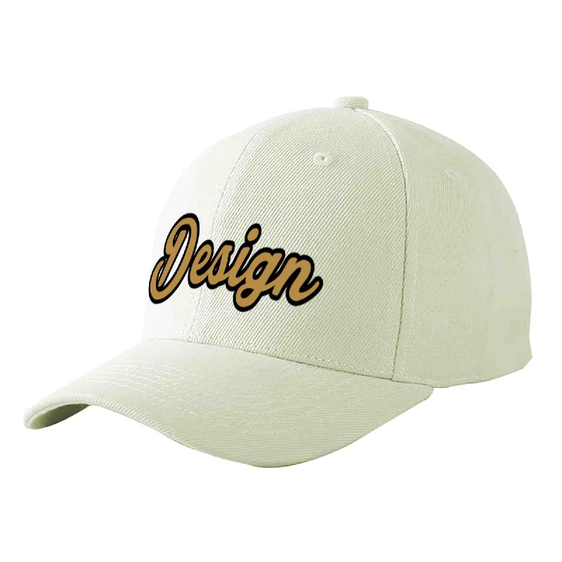 Collaborative baseball cap designsCustom Cream Old Gold-Black Curved Eaves Sport Design Baseball Cap