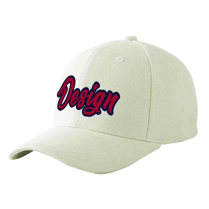 Baseball caps for teenagersCustom Cream Red-Navy Curved Eaves Sport Design Baseball Cap