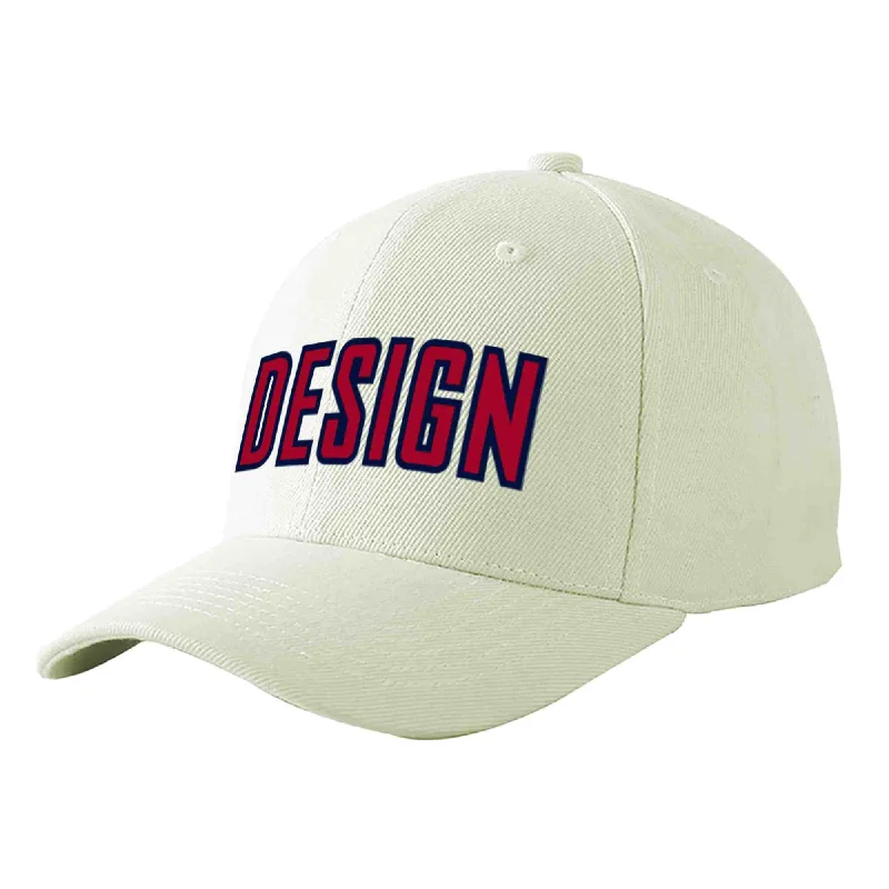 Baseball caps for different gendersCustom Cream Red-Navy Curved Eaves Sport Design Baseball Cap