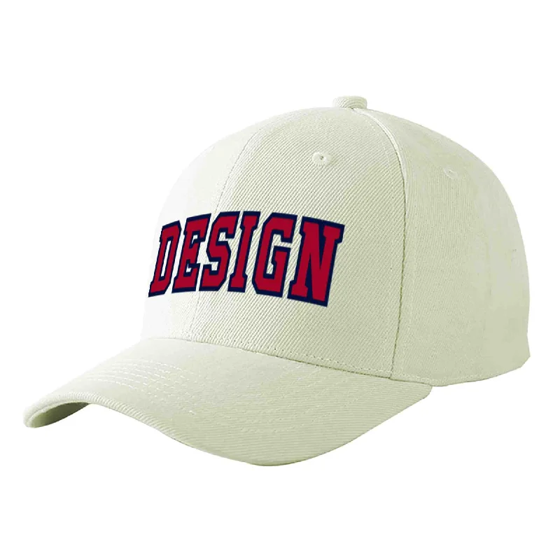 Baseball caps for sun protectionCustom Cream Red-Navy Curved Eaves Sport Design Baseball Cap