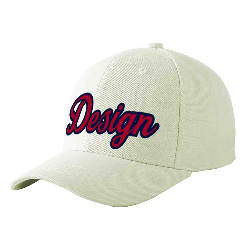 Newest baseball cap releasesCustom Cream Red-Navy Curved Eaves Sport Design Baseball Cap