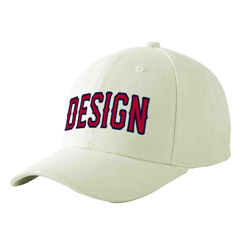 Baseball caps for womenCustom Cream Red-Navy Curved Eaves Sport Design Baseball Cap