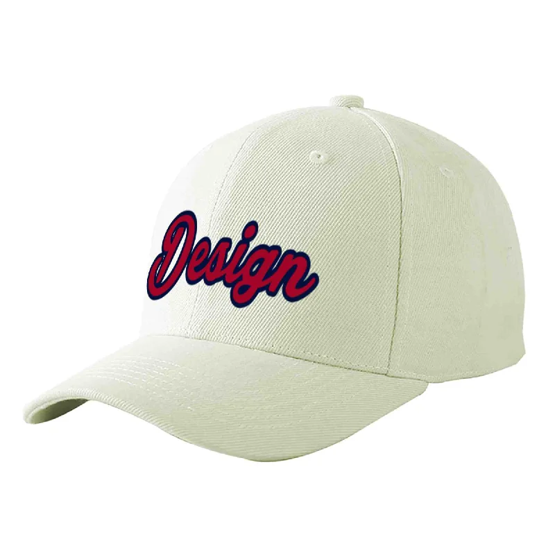 Baseball caps for sports fansCustom Cream Red-Navy Curved Eaves Sport Design Baseball Cap