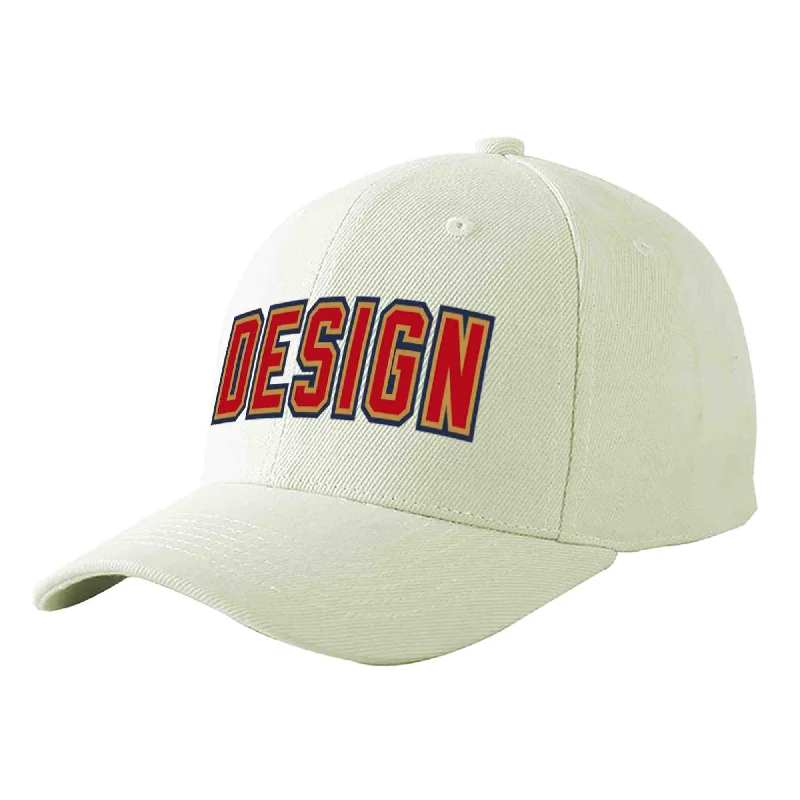 Baseball caps for different head shapesCustom Cream Red-Old Gold Curved Eaves Sport Design Baseball Cap