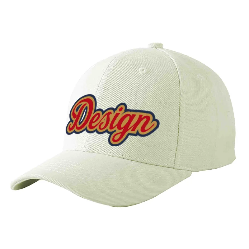 Limited edition baseball capsCustom Cream Red-Old Gold Curved Eaves Sport Design Baseball Cap