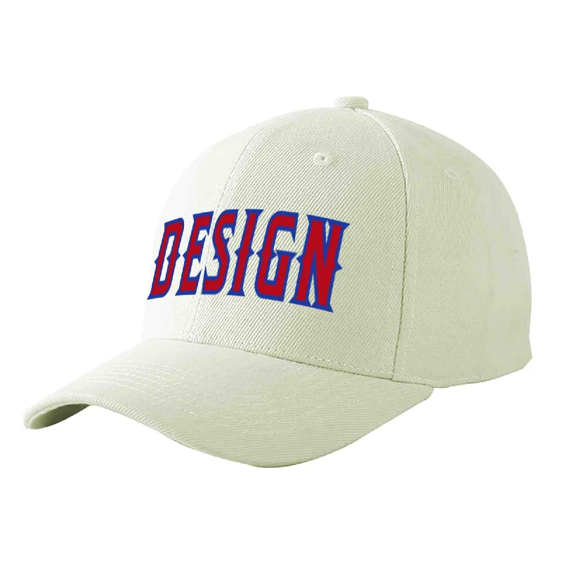 Baseball caps for womenCustom Cream Red-Royal Curved Eaves Sport Design Baseball Cap