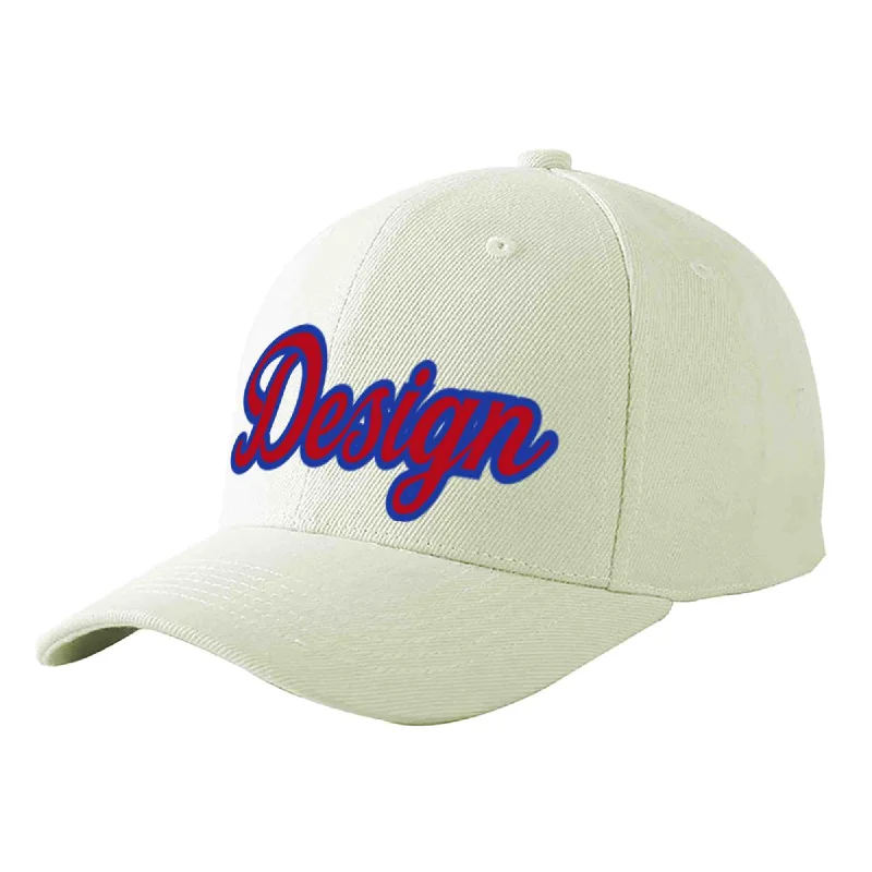 Baseball caps for different seasonsCustom Cream Red-Royal Curved Eaves Sport Design Baseball Cap