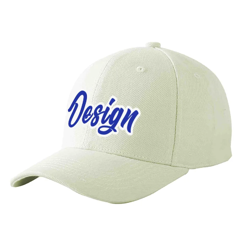 Baseball caps for summerCustom Cream Royal-White Curved Eaves Sport Design Baseball Cap