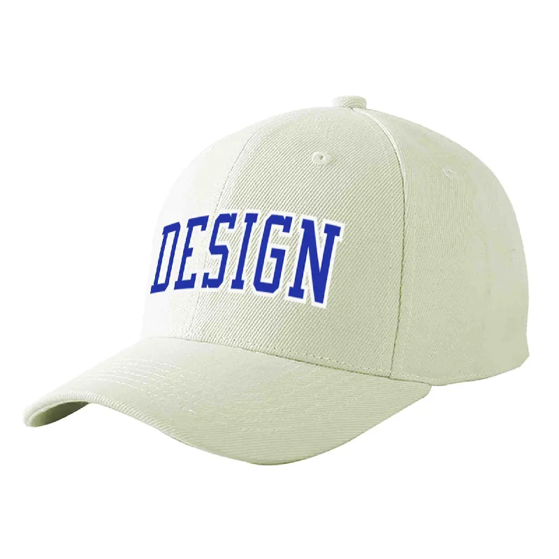 Baseball cap sets and bundlesCustom Cream Royal-White Curved Eaves Sport Design Baseball Cap