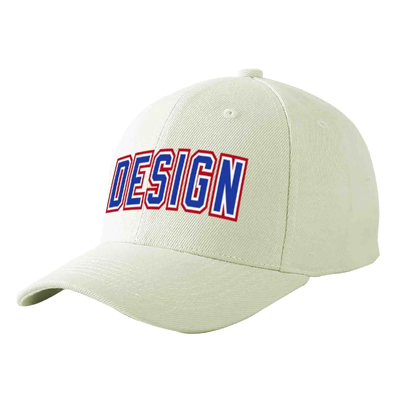 Baseball caps for different gendersCustom Cream Royal-White Curved Eaves Sport Design Baseball Cap