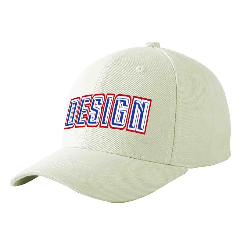 Baseball cap for large headsCustom Cream Royal-White Curved Eaves Sport Design Baseball Cap