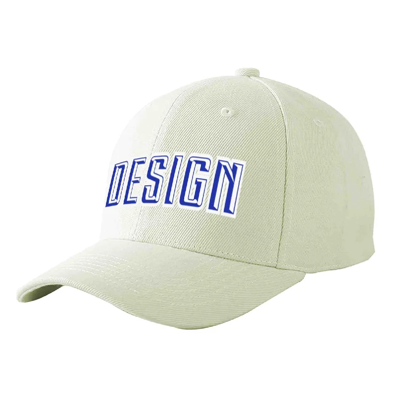 Baseball cap material comparisonCustom Cream Royal-White Curved Eaves Sport Design Baseball Cap