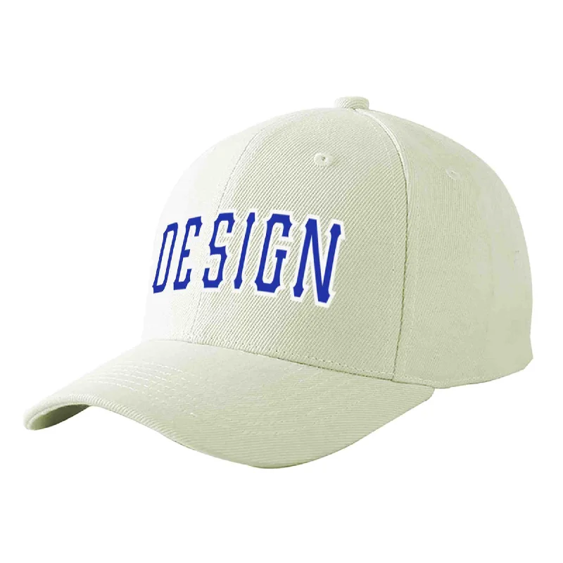 Modern baseball cap designsCustom Cream Royal-White Curved Eaves Sport Design Baseball Cap