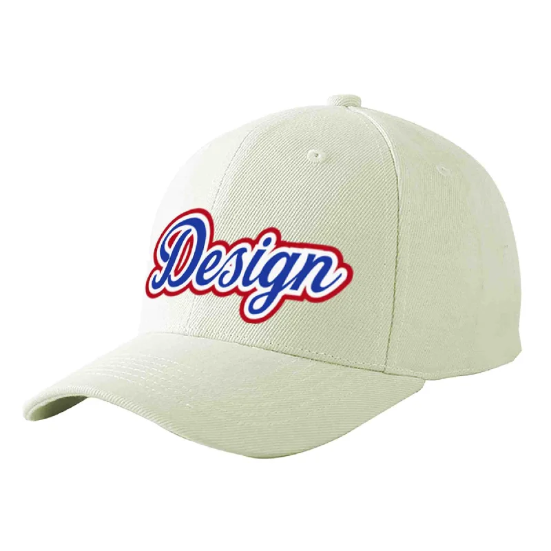 Baseball caps for specific teamsCustom Cream Royal-White Curved Eaves Sport Design Baseball Cap