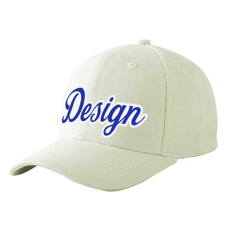 Baseball caps for specific leaguesCustom Cream Royal-White Curved Eaves Sport Design Baseball Cap