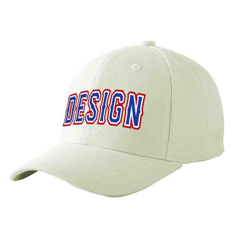 Custom baseball capsCustom Cream Royal-White Curved Eaves Sport Design Baseball Cap