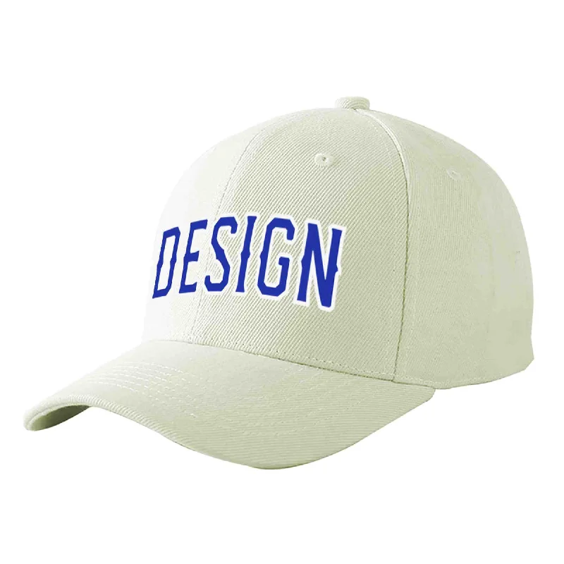 Affordable baseball capsCustom Cream Royal-White Curved Eaves Sport Design Baseball Cap