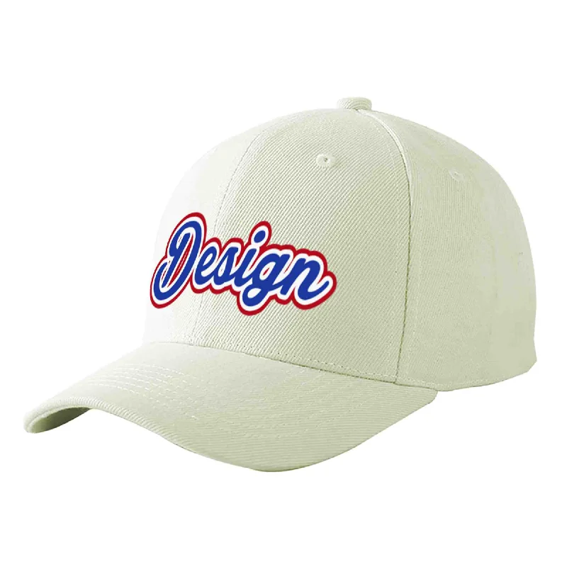 Discounted baseball capsCustom Cream Royal-White Curved Eaves Sport Design Baseball Cap