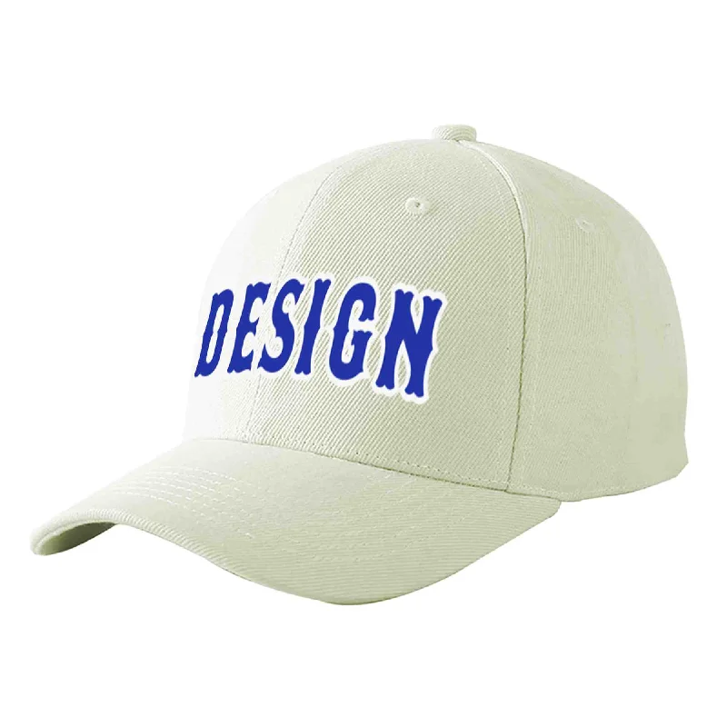 Functional baseball caps for specific needsCustom Cream Royal-White Curved Eaves Sport Design Baseball Cap