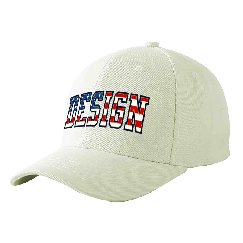 Modern baseball cap designsCustom Cream Vintage USA Flag-Gold Curved Eaves Sport Design Baseball Cap