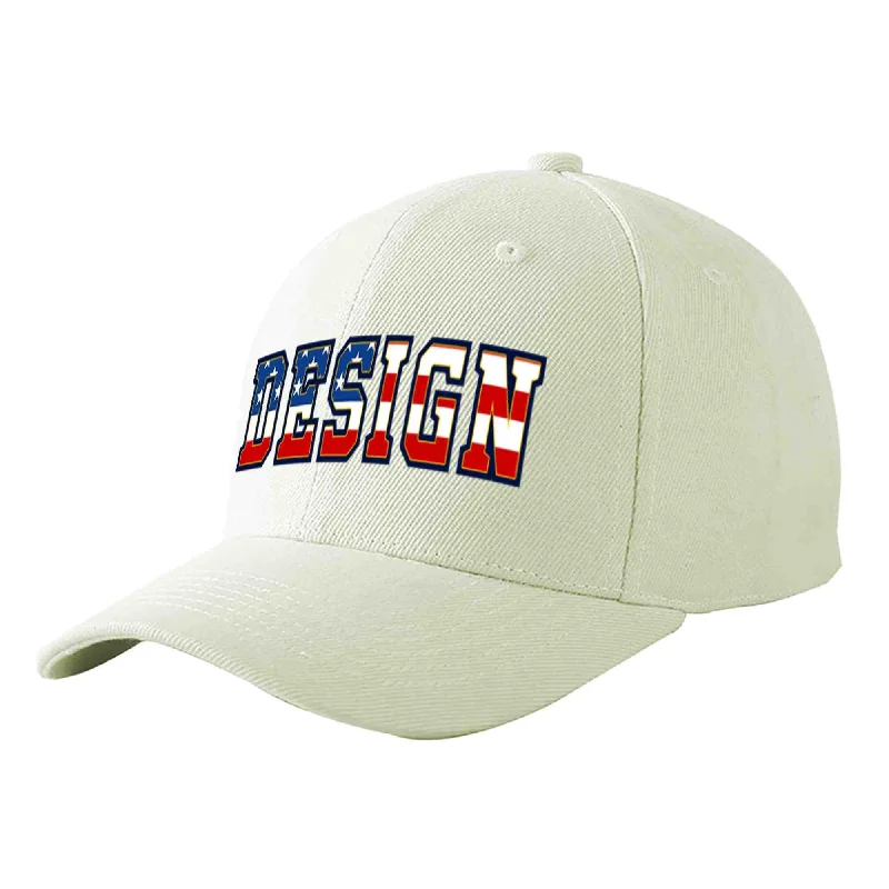 Affordable baseball capsCustom Cream Vintage USA Flag-Gold Curved Eaves Sport Design Baseball Cap