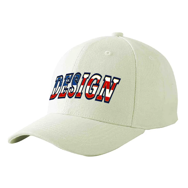 Second-hand baseball capsCustom Cream Vintage USA Flag-Gold Curved Eaves Sport Design Baseball Cap