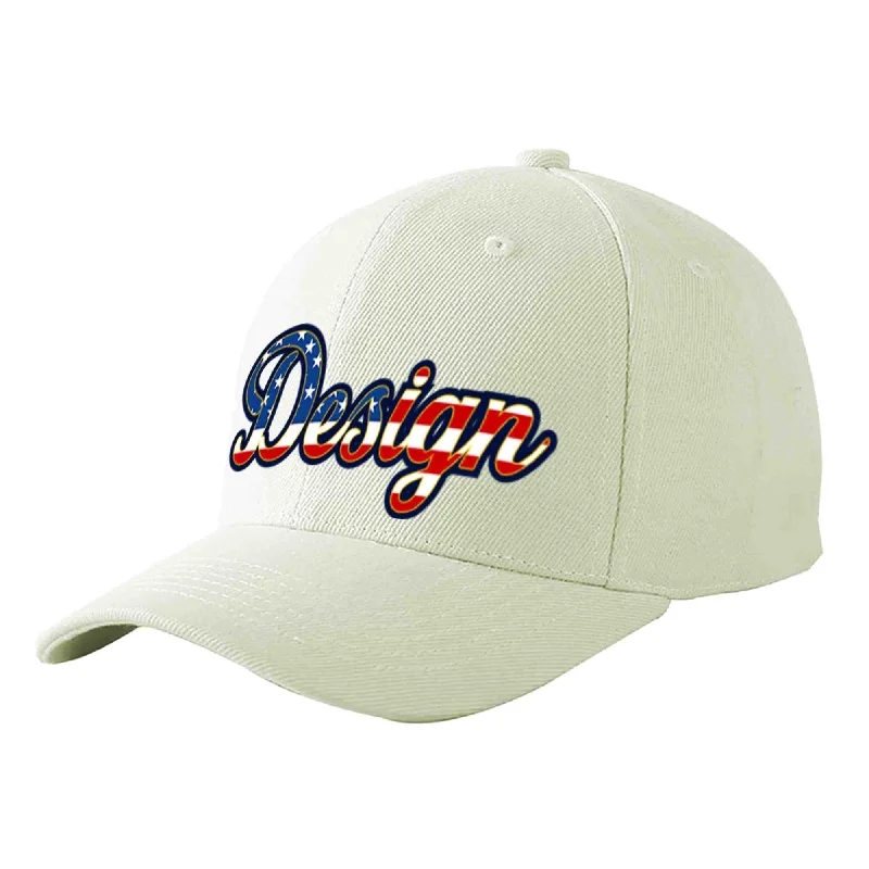 Functional baseball caps for specific needsCustom Cream Vintage USA Flag-Gold Curved Eaves Sport Design Baseball Cap