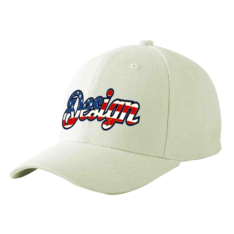 Baseball caps for kidsCustom Cream Vintage USA Flag-Gold Curved Eaves Sport Design Baseball Cap