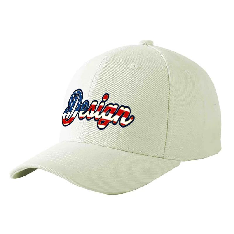 Limited edition baseball capsCustom Cream Vintage USA Flag-Gold Curved Eaves Sport Design Baseball Cap